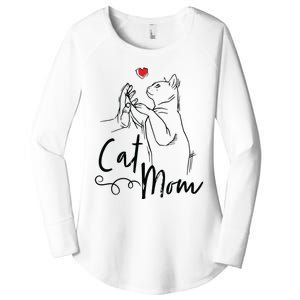 Cat Mom Cute Cat Illustration With Human Hand And Heart Women's Perfect Tri Tunic Long Sleeve Shirt