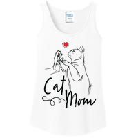 Cat Mom Cute Cat Illustration With Human Hand And Heart Ladies Essential Tank