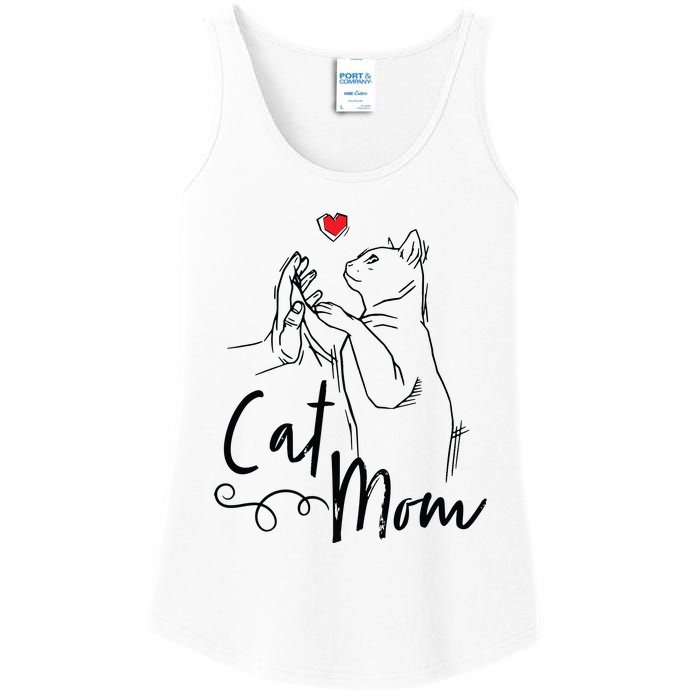 Cat Mom Cute Cat Illustration With Human Hand And Heart Ladies Essential Tank