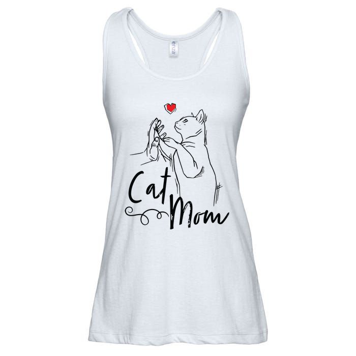 Cat Mom Cute Cat Illustration With Human Hand And Heart Ladies Essential Flowy Tank