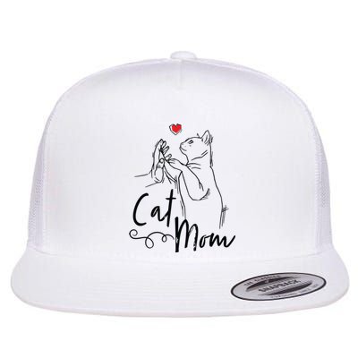 Cat Mom Cute Cat Illustration With Human Hand And Heart Flat Bill Trucker Hat