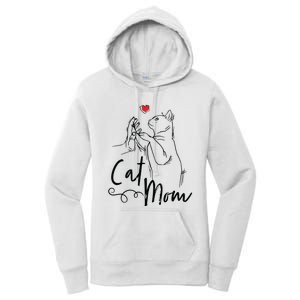 Cat Mom Cute Cat Illustration With Human Hand And Heart Women's Pullover Hoodie