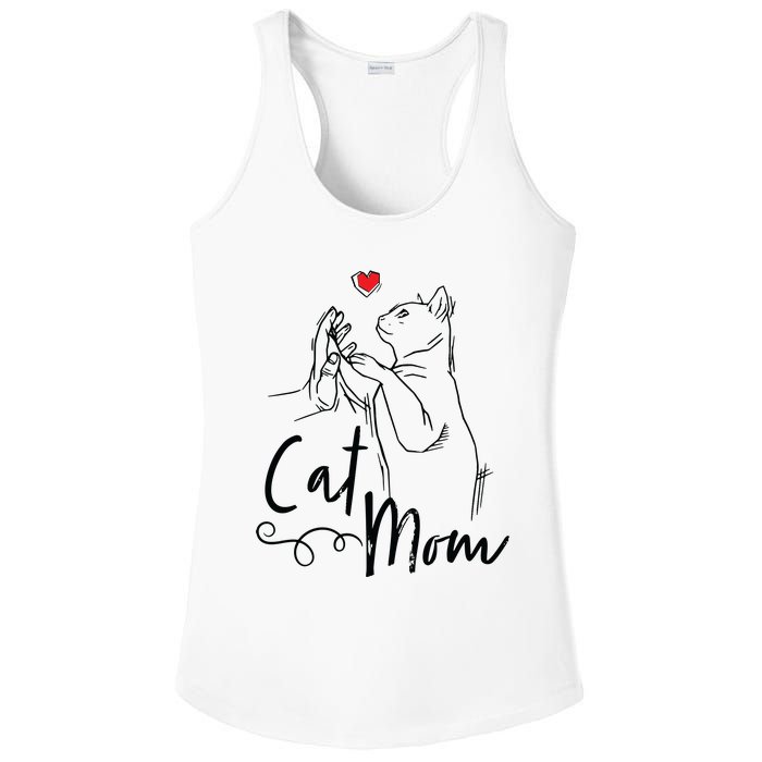 Cat Mom Cute Cat Illustration With Human Hand And Heart Ladies PosiCharge Competitor Racerback Tank