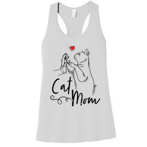 Cat Mom Cute Cat Illustration With Human Hand And Heart Women's Racerback Tank