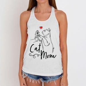 Cat Mom Cute Cat Illustration With Human Hand And Heart Women's Knotted Racerback Tank