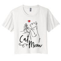 Cat Mom Cute Cat Illustration With Human Hand And Heart Women's Crop Top Tee