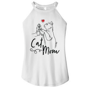 Cat Mom Cute Cat Illustration With Human Hand And Heart Women's Perfect Tri Rocker Tank