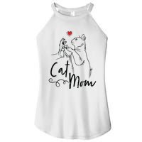 Cat Mom Cute Cat Illustration With Human Hand And Heart Women's Perfect Tri Rocker Tank