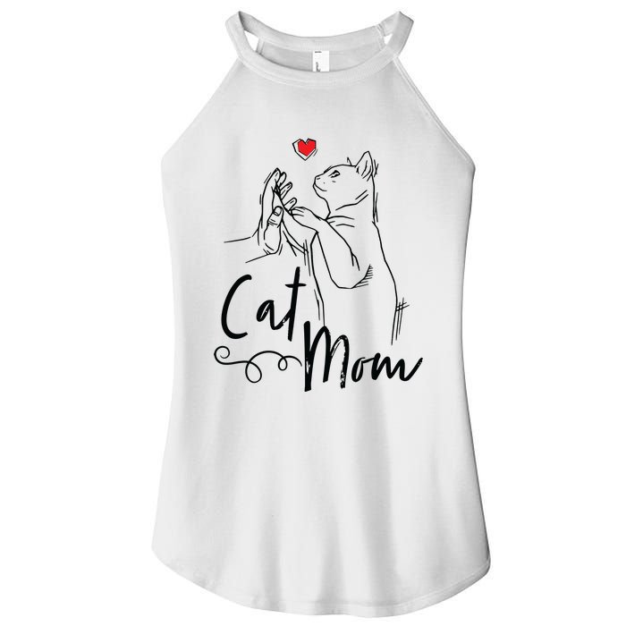 Cat Mom Cute Cat Illustration With Human Hand And Heart Women's Perfect Tri Rocker Tank