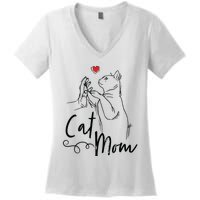 Cat Mom Cute Cat Illustration With Human Hand And Heart Women's V-Neck T-Shirt