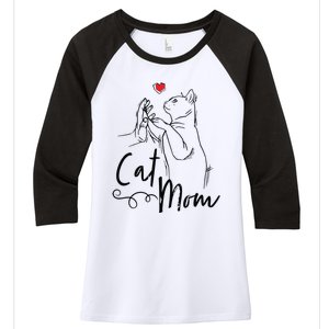 Cat Mom Cute Cat Illustration With Human Hand And Heart Women's Tri-Blend 3/4-Sleeve Raglan Shirt