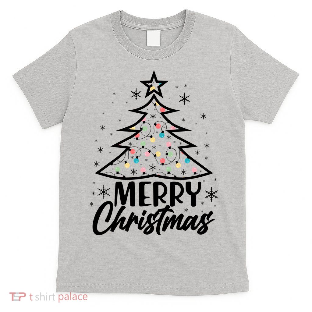 Cute Merry Christmas Tree Outline T-Shirt