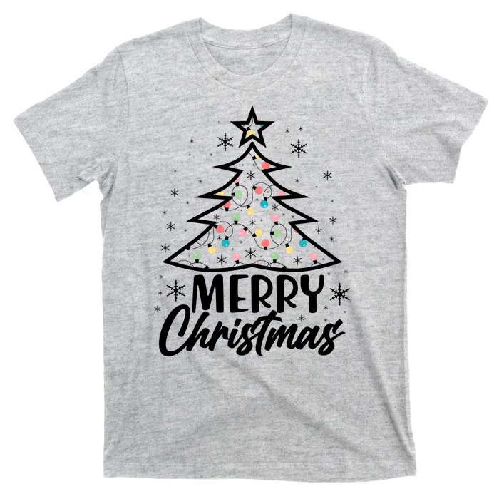 Cute Merry Christmas Tree Outline T-Shirt