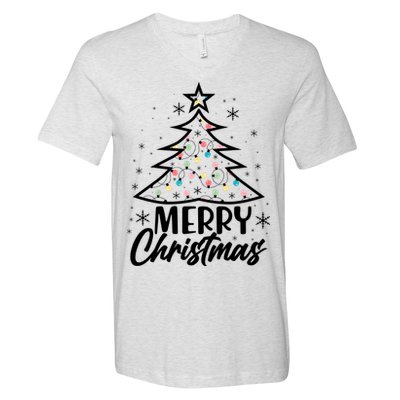 Cute Merry Christmas Tree Outline V-Neck T-Shirt