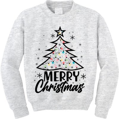 Cute Merry Christmas Tree Outline Kids Sweatshirt