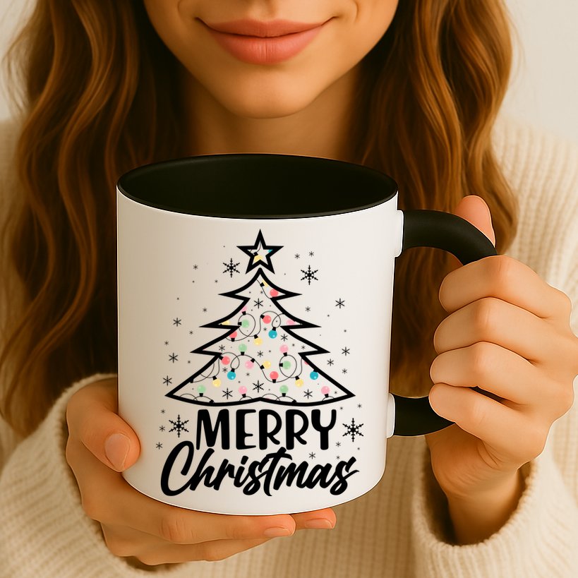 Cute Merry Christmas Tree Outline Mug