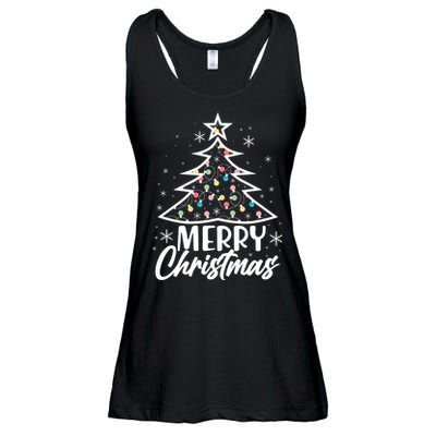 Cute Merry Christmas Tree Outline Ladies Essential Flowy Tank