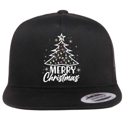 Cute Merry Christmas Tree Outline Flatbill Hat