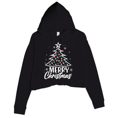Cute Merry Christmas Tree Outline Crop Fleece Hoodie