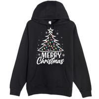 Cute Merry Christmas Tree Outline Premium Pullover Hoodie