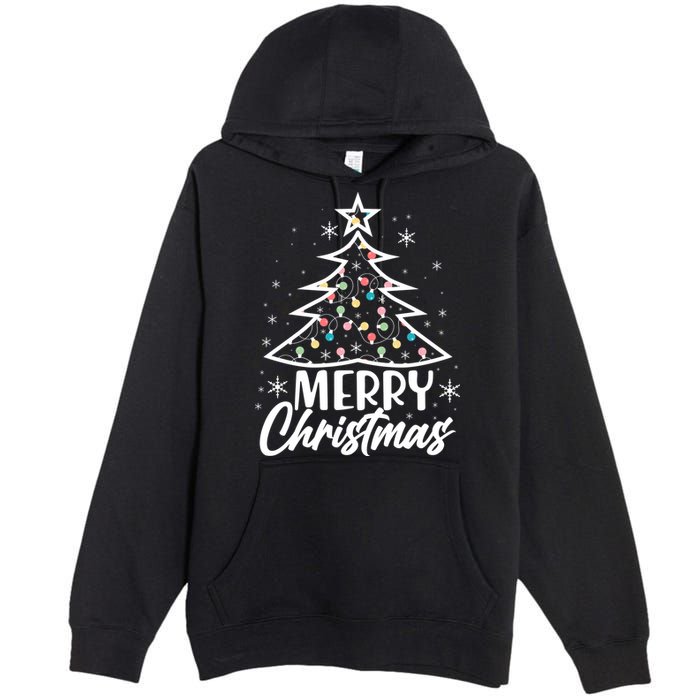 Cute Merry Christmas Tree Outline Premium Pullover Hoodie