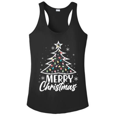 Cute Merry Christmas Tree Outline Ladies PosiCharge Competitor Racerback Tank