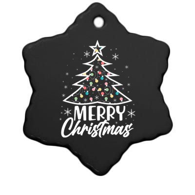 Cute Merry Christmas Tree Outline Ceramic Star Ornament