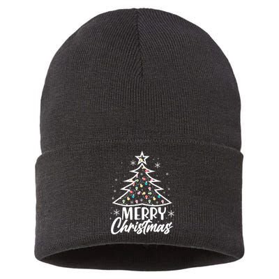 Cute Merry Christmas Tree Outline Sustainable Knit Beanie
