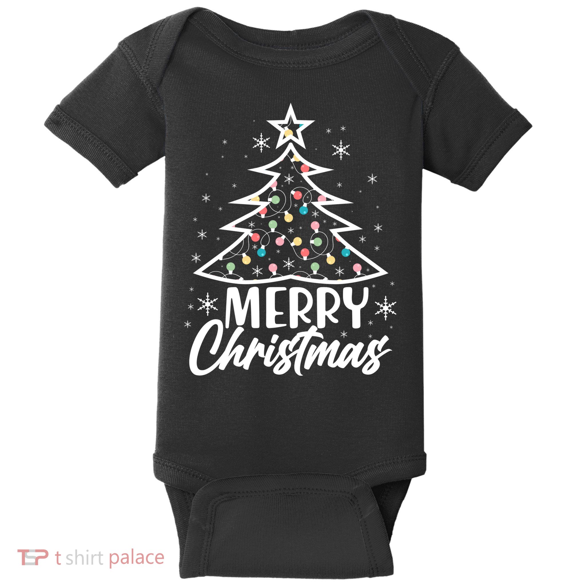 Cute Merry Christmas Tree Outline Baby Bodysuit