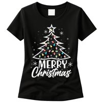 Cute Merry Christmas Tree Outline Womens T-Shirt
