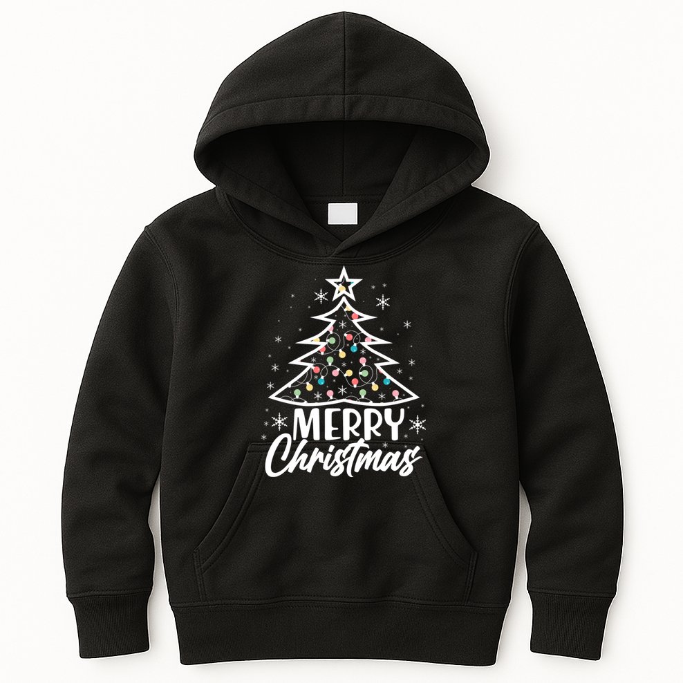 Cute Merry Christmas Tree Outline Kids Hoodie