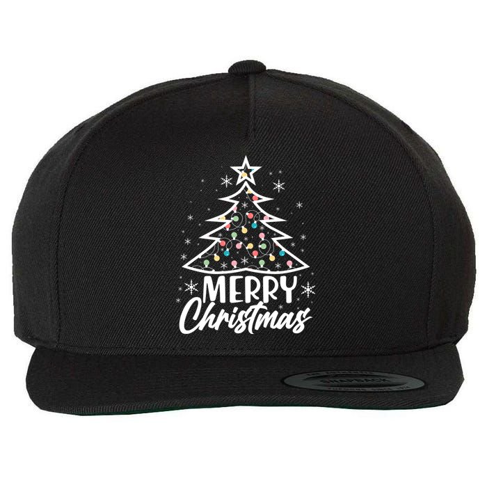 Cute Merry Christmas Tree Outline Wool Snapback Cap