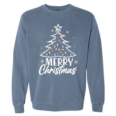 Cute Merry Christmas Tree Outline Garment-Dyed Sweatshirt