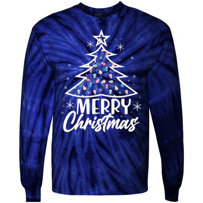 Cute Merry Christmas Tree Outline Tie-Dye Long Sleeve Shirt