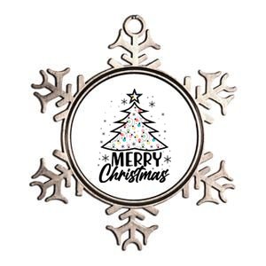 Cute Merry Christmas Tree Outline Metallic Star Ornament