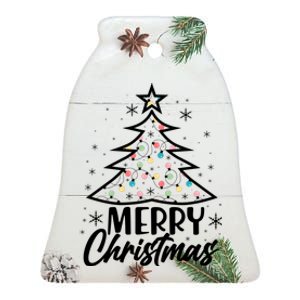 Cute Merry Christmas Tree Outline Ceramic Bell Ornament