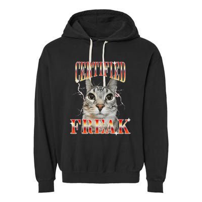 Cat Meme Certified Freak Eat Cement Cursed Cat Garment-Dyed Fleece Hoodie