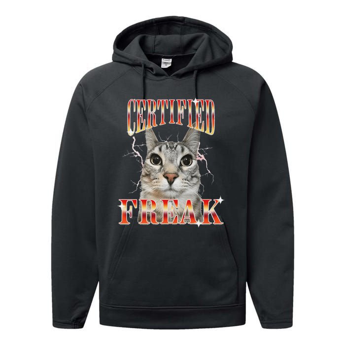 Cat Meme Certified Freak Eat Cement Cursed Cat Performance Fleece Hoodie