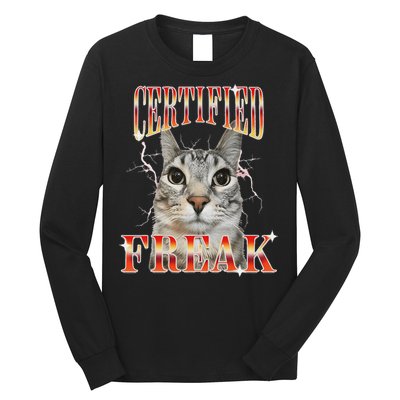 Cat Meme Certified Freak Eat Cement Cursed Cat Long Sleeve Shirt