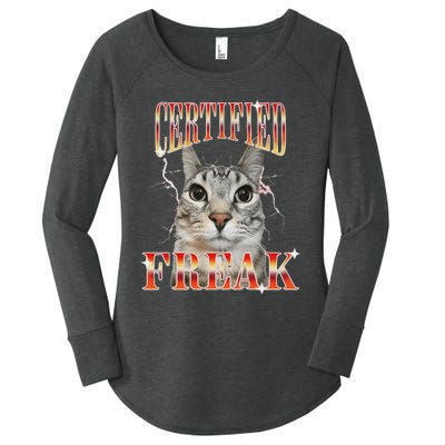 Cat Meme Certified Freak Eat Cement Cursed Cat Women's Perfect Tri Tunic Long Sleeve Shirt