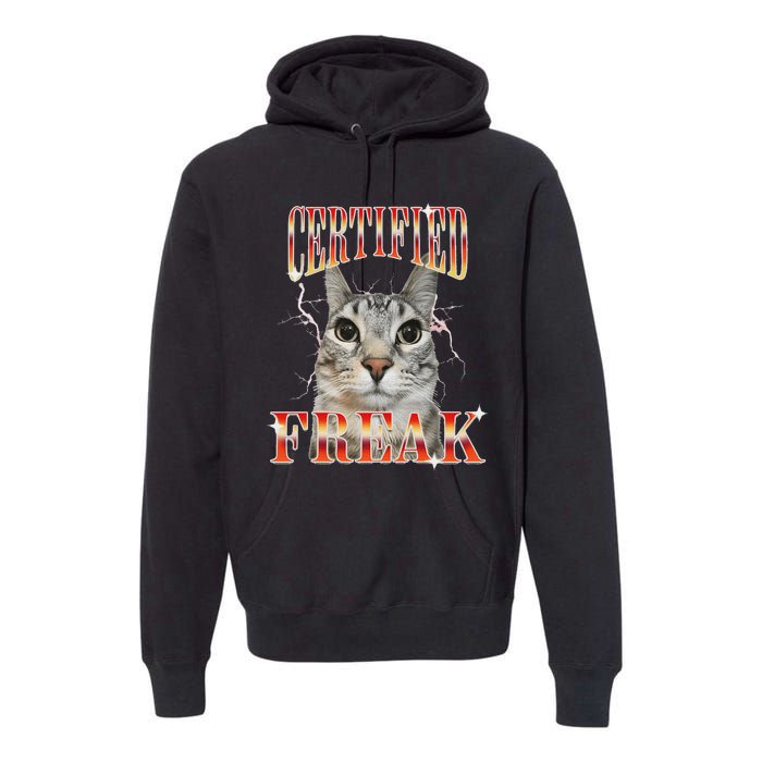 Cat Meme Certified Freak Eat Cement Cursed Cat Premium Hoodie