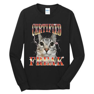 Cat Meme Certified Freak Eat Cement Cursed Cat Tall Long Sleeve T-Shirt