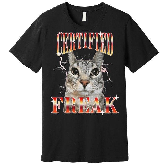 Cat Meme Certified Freak Eat Cement Cursed Cat Premium T-Shirt