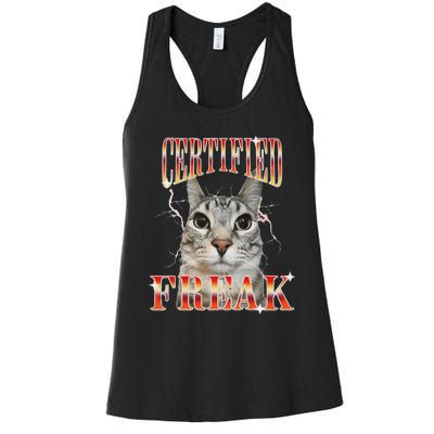 Cat Meme Certified Freak Eat Cement Cursed Cat Women's Racerback Tank