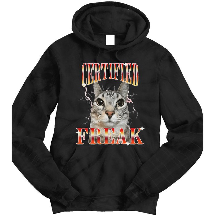 Cat Meme Certified Freak Eat Cement Cursed Cat Tie Dye Hoodie