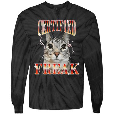 Cat Meme Certified Freak Eat Cement Cursed Cat Tie-Dye Long Sleeve Shirt