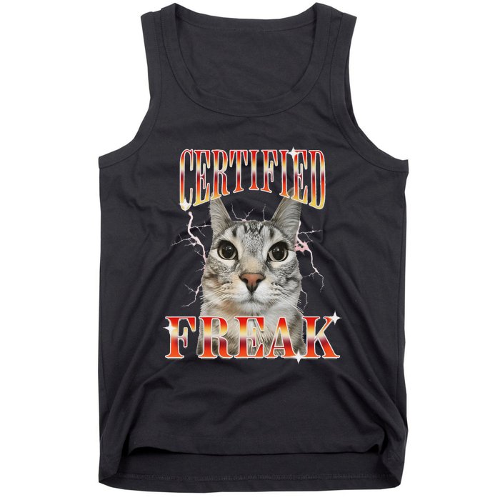 Cat Meme Certified Freak Eat Cement Cursed Cat Tank Top