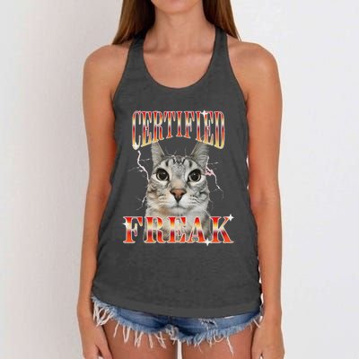 Cat Meme Certified Freak Eat Cement Cursed Cat Women's Knotted Racerback Tank