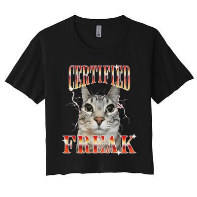 Cat Meme Certified Freak Eat Cement Cursed Cat Women's Crop Top Tee