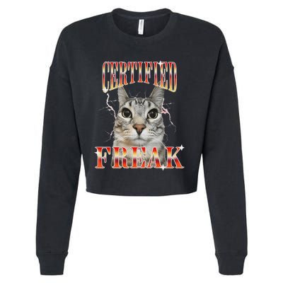 Cat Meme Certified Freak Eat Cement Cursed Cat Cropped Pullover Crew